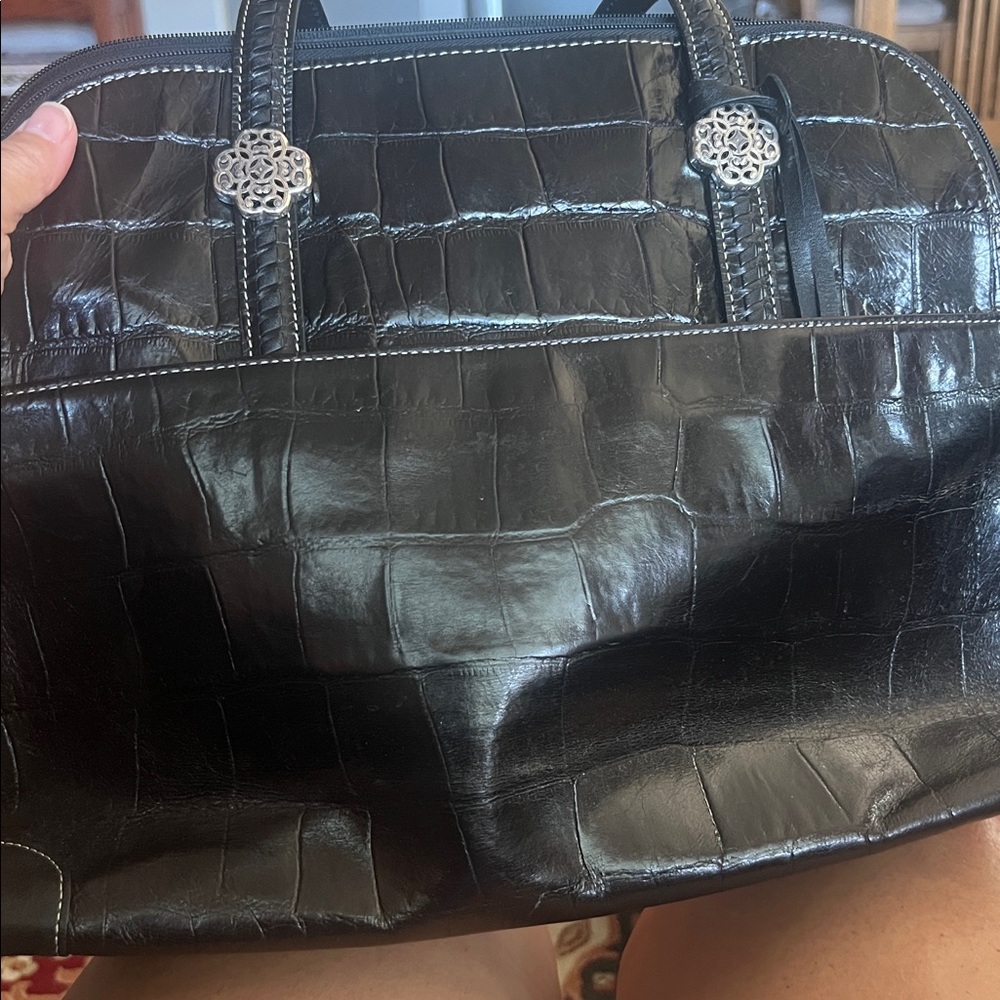 Brighton Black Croc Embossed Handbag with Silver Accents